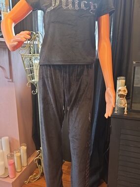 Juicy Couture Black Velour Lounge Set with Rhinestone Logo